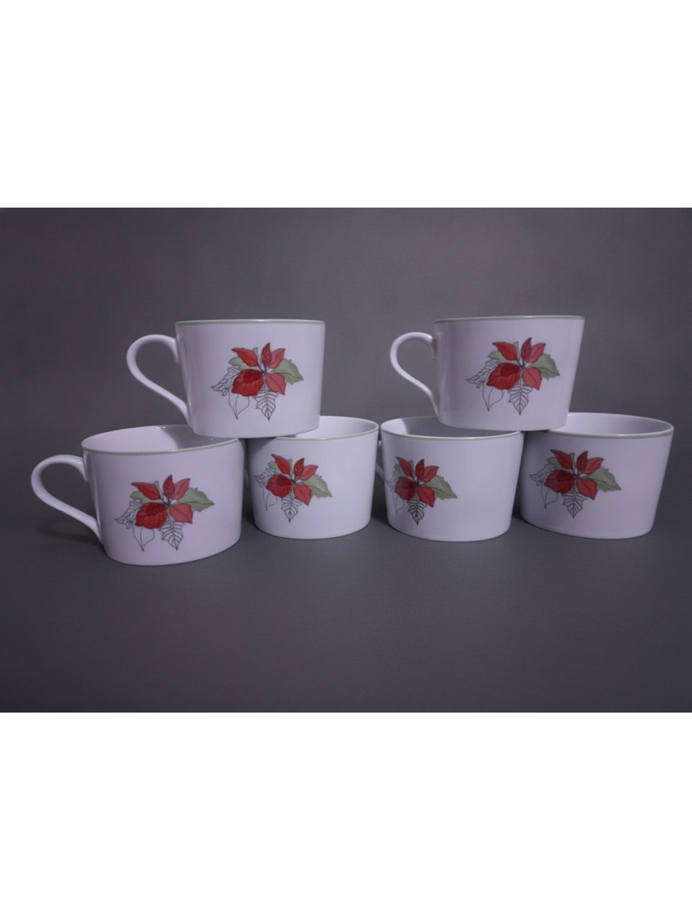 Block Spal Poinsettia Mugs Set 6 Vintage Portugal Christmas Cup Mary Ann Goutzen